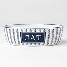 Country Blue Cat Bowl  7" Overall White/Navy, 2 Cups.