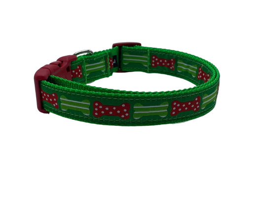 Holiday Bones Ribbon Collars or leads (1" Wide).
