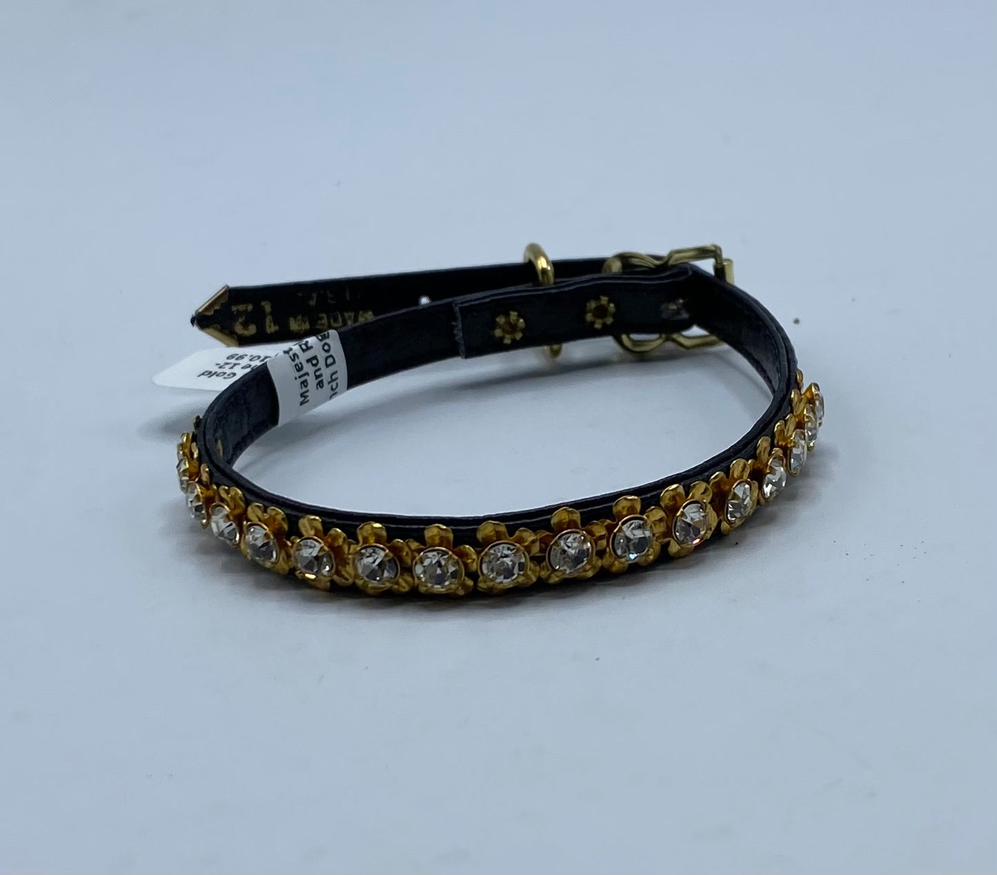 Majestic Black, Gold and Rhinestone 12-inch Dog Collar