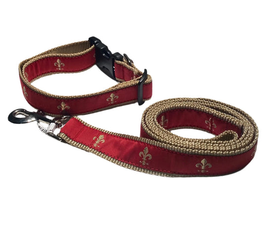 Red Fleur De Lis Dog Collars, Harnesses, & Leads Ebinger Brother Leather Company / Preston Ribbons