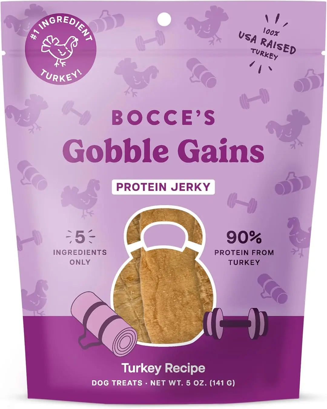Bocce's Bakery Gobble Gains Protein Jerky Dog Treats, Turkey (5 oz)