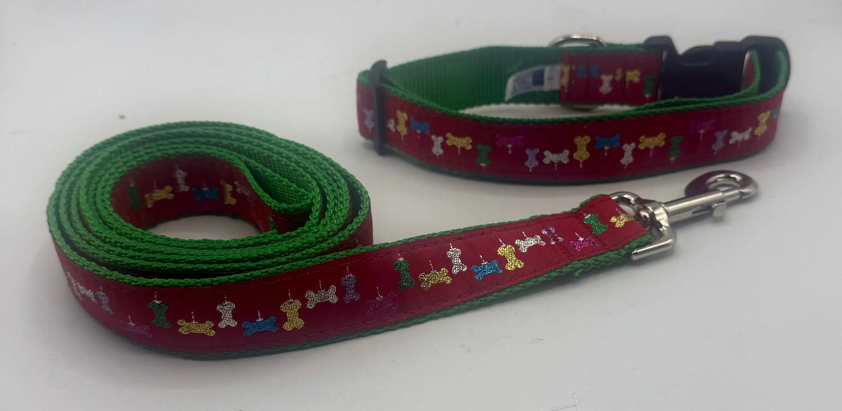 Red Glitter Bone Dog Collars & Leads Ebinger Brother Leather Company / Preston Ribbons
