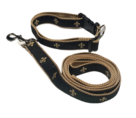 Black Fleur De Lis Dog Collars, Harnesses, & Leads Ebinger Brother Leather Company / Preston Ribbons