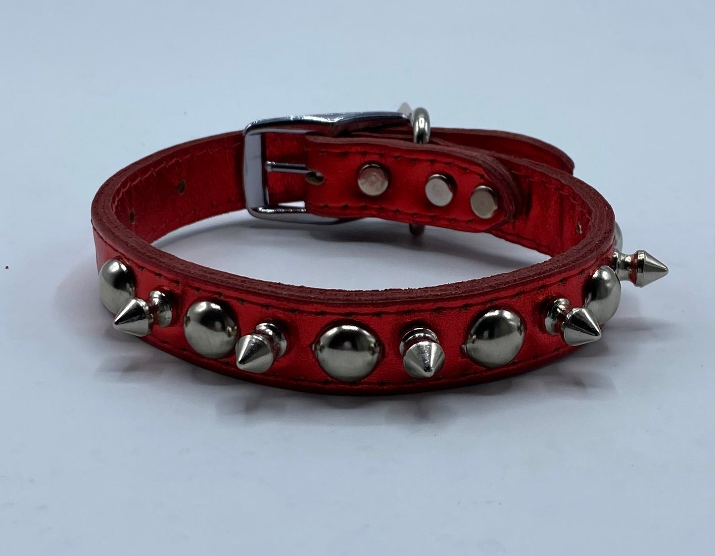 Red Metallic Spiked Dog Collar