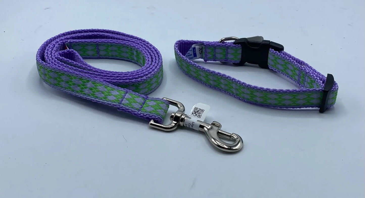 Lilac & Green Argyle Dog Collars & Leads.