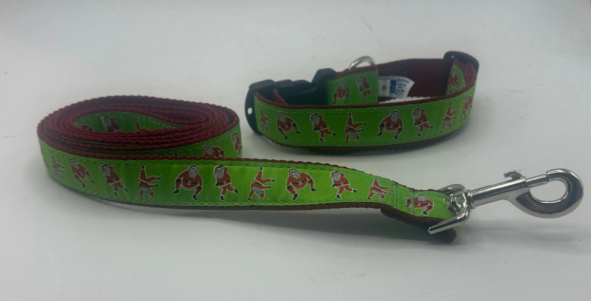 Dancing Santa Dog Collars & Leads. Ebinger Brother Leather Company / Preston Ribbons