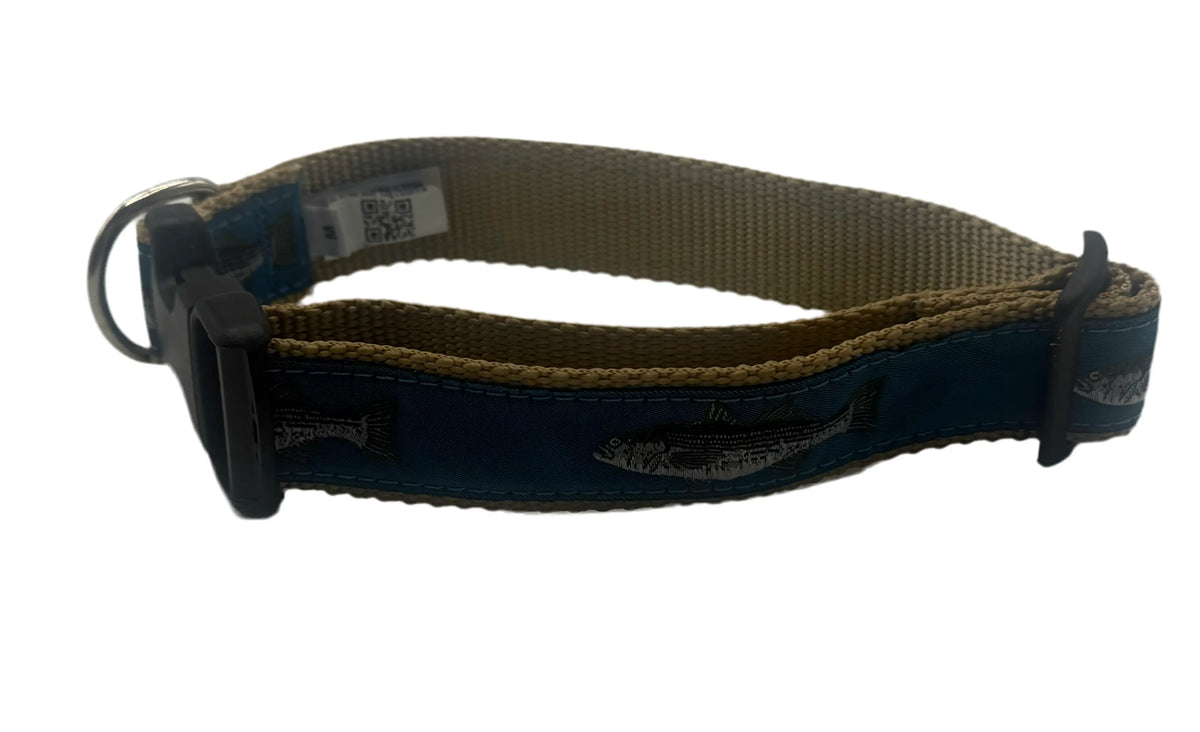 Teal Stripe Bass Dog Collars & Leads Ebinger Brother Leather Company / Preston Ribbons