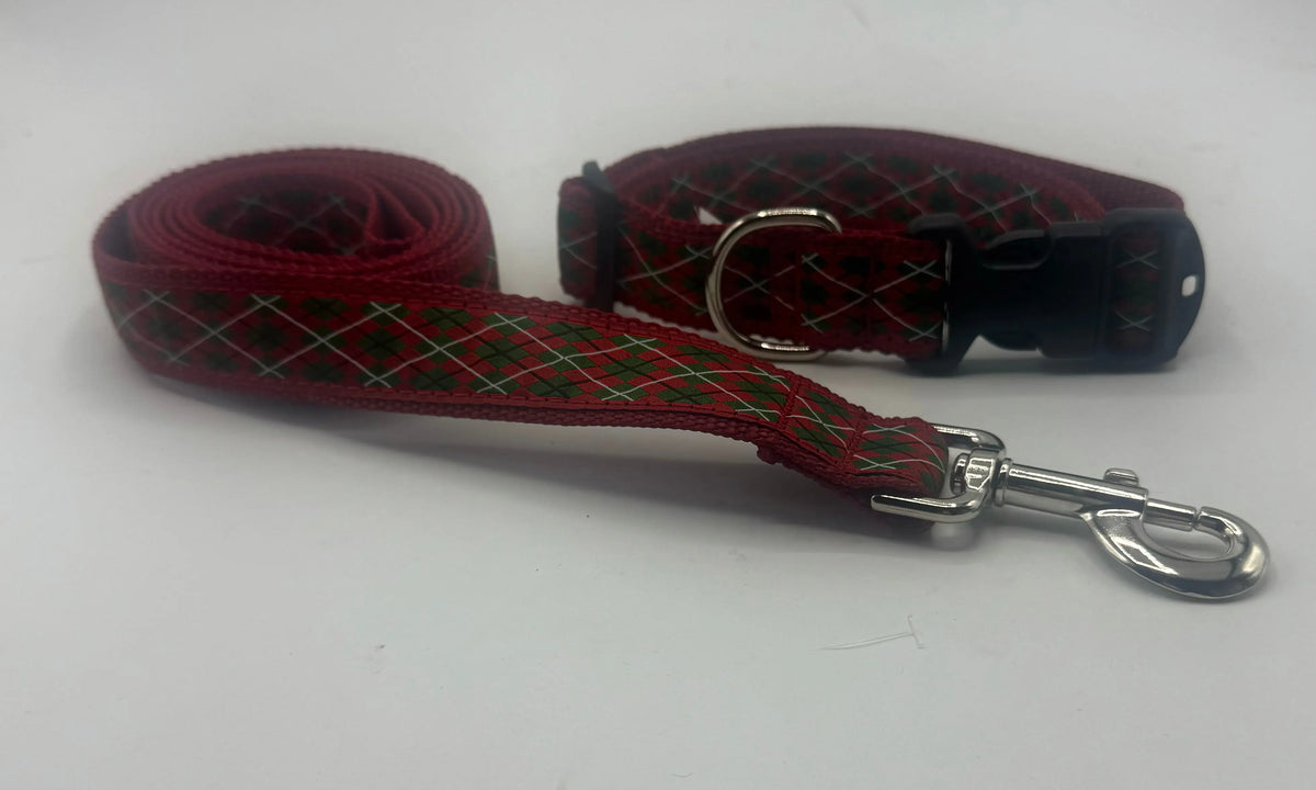 Christmas Argyle Dog Collars & Leads Ebinger Brother Leather Company / Preston Ribbons