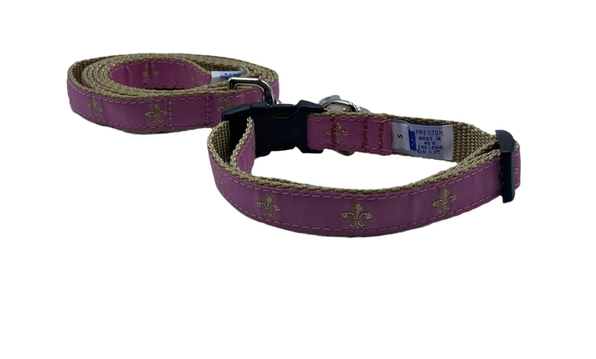 Pink Fleur De Lis Dog Collars, Harnesses, & Leads Ebinger Brother Leather Company / Preston Ribbons