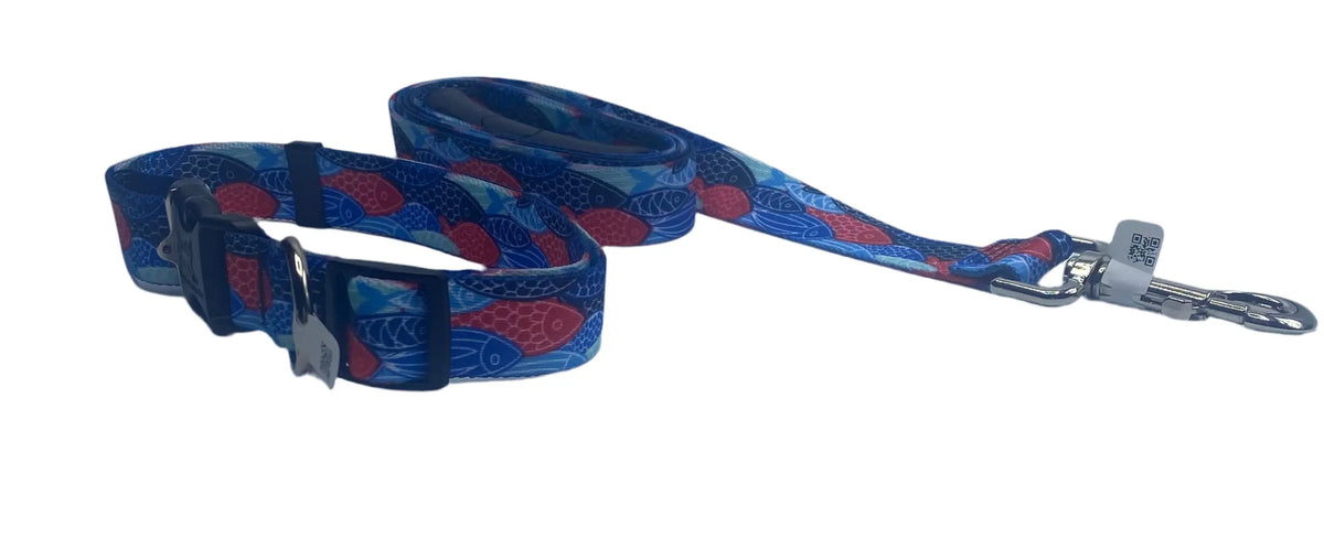 Blue Fish Dog Collar & Leads Yellow Dog Design