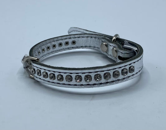Metallic Silver Rhinestone Dog Collar