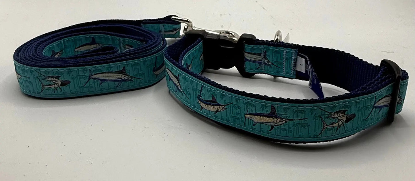Billfish collage Dog Collars & Leads. Ebinger Brother Leather Company / Preston Ribbons