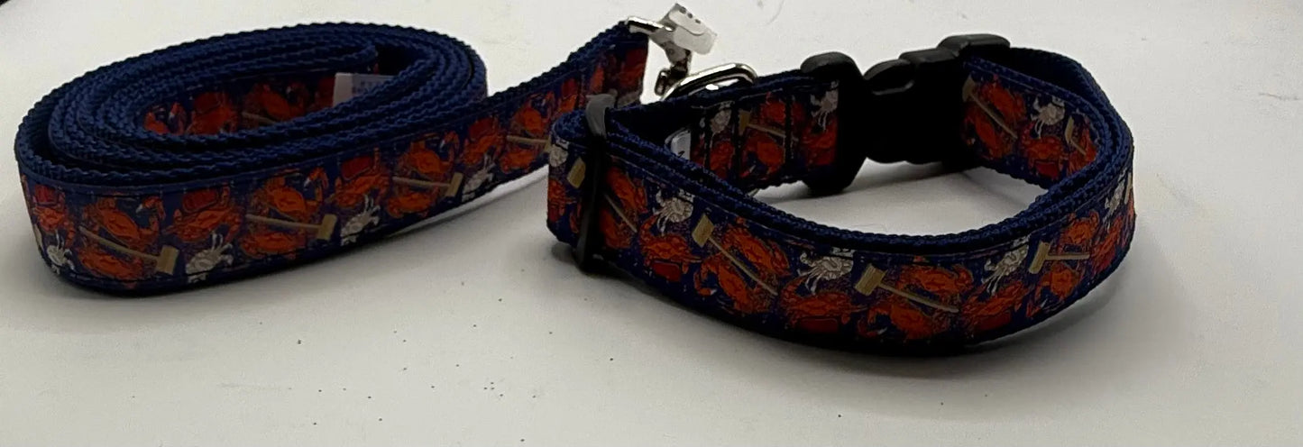 Crab Feast Dog Collars & Leads. Ebinger Brother Leather Company / Preston Ribbons