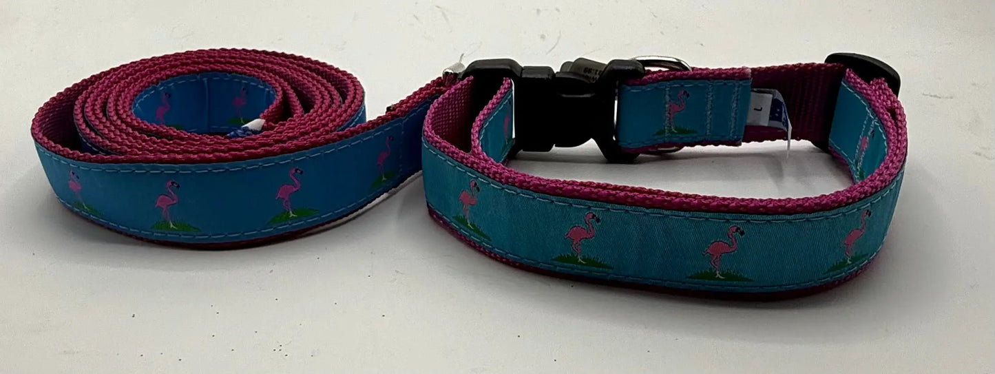 Flamingo Dog Collars & Leads. Ebinger Brother Leather Company / Preston Ribbons