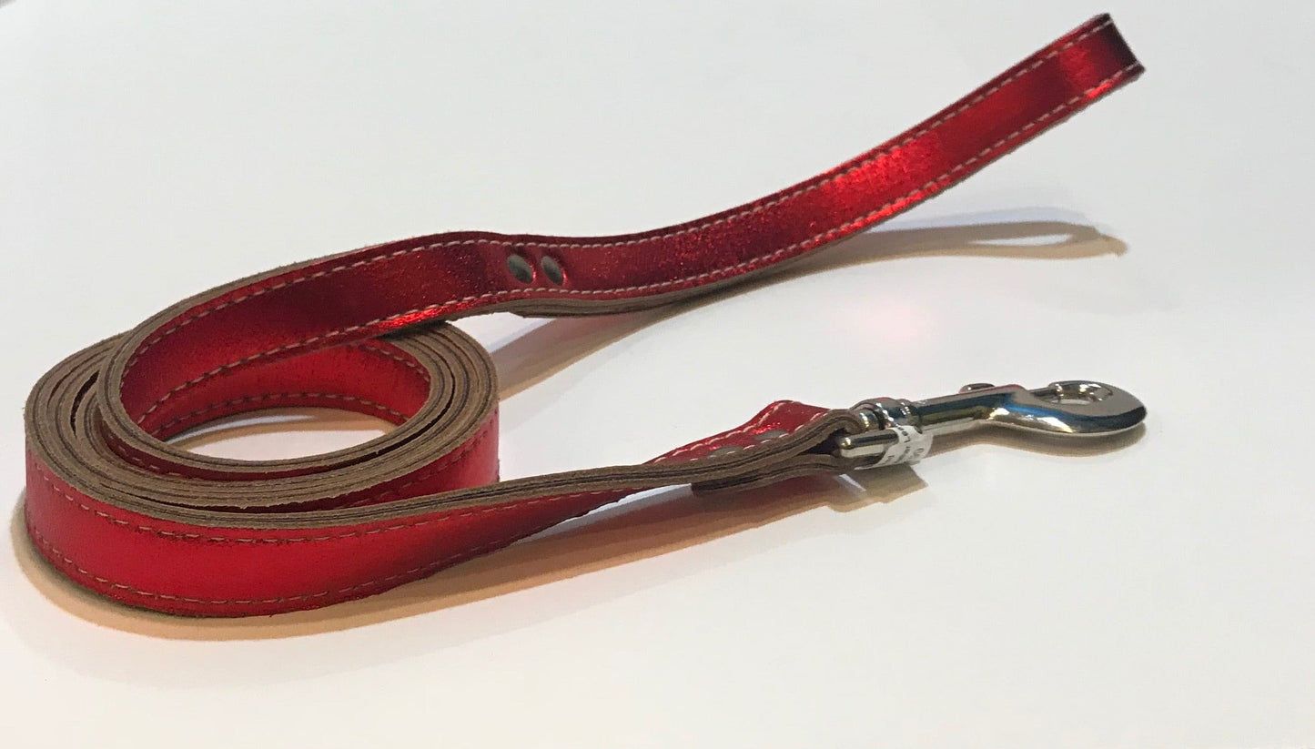 Red Metallic Leather Lead 4' x 3/4".