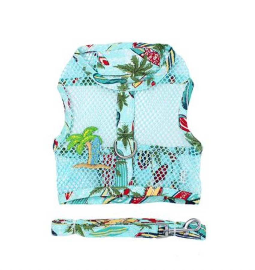 Cool Mesh Dog Harness with Leash - Surfboards and Palms