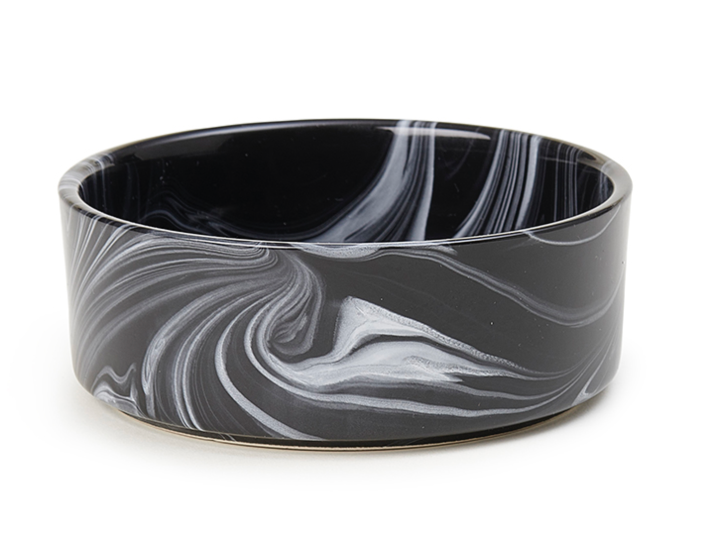 Fancy Marble Black Stoneware Pet Bowl 5" x 2", 2 Cups