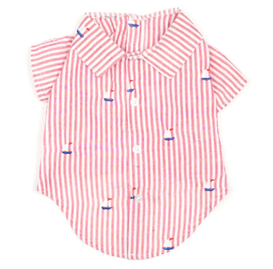 Red Stripe Sailboat Pet Shirt.