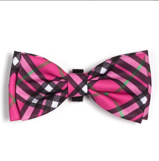 Bias Plaid Hot Pink Pet Bow Tie