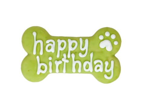 Green Happy Birthday Bone Dog Treat.