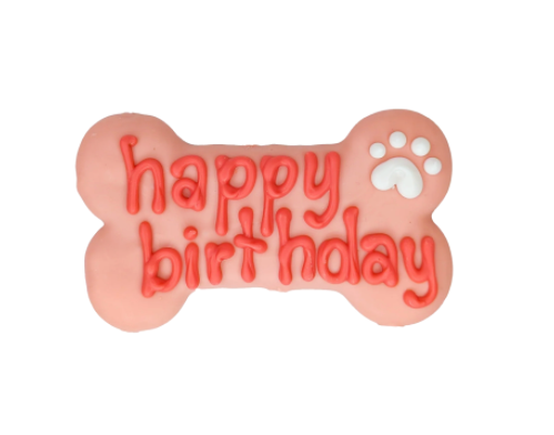 Pink Happy Birthday Bone Dog Treat.