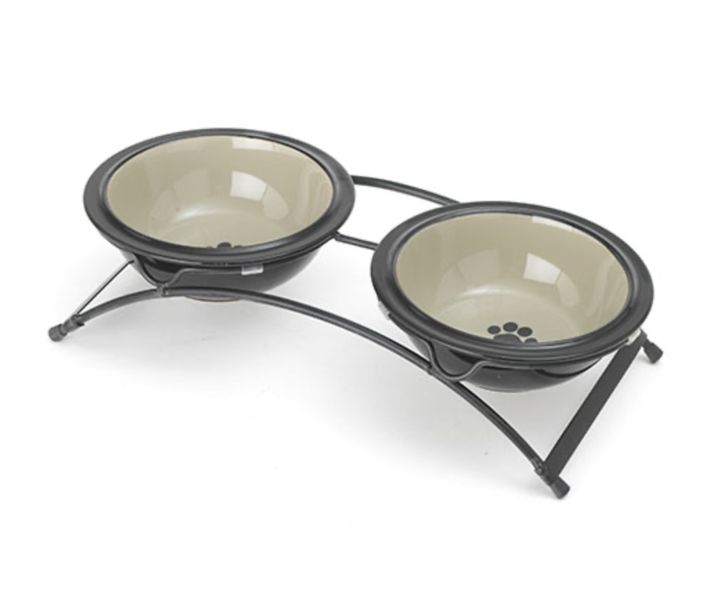 Buddy's Best 3"H Tan Diner with (2) 6" Pet Bowls, 2 cups each.