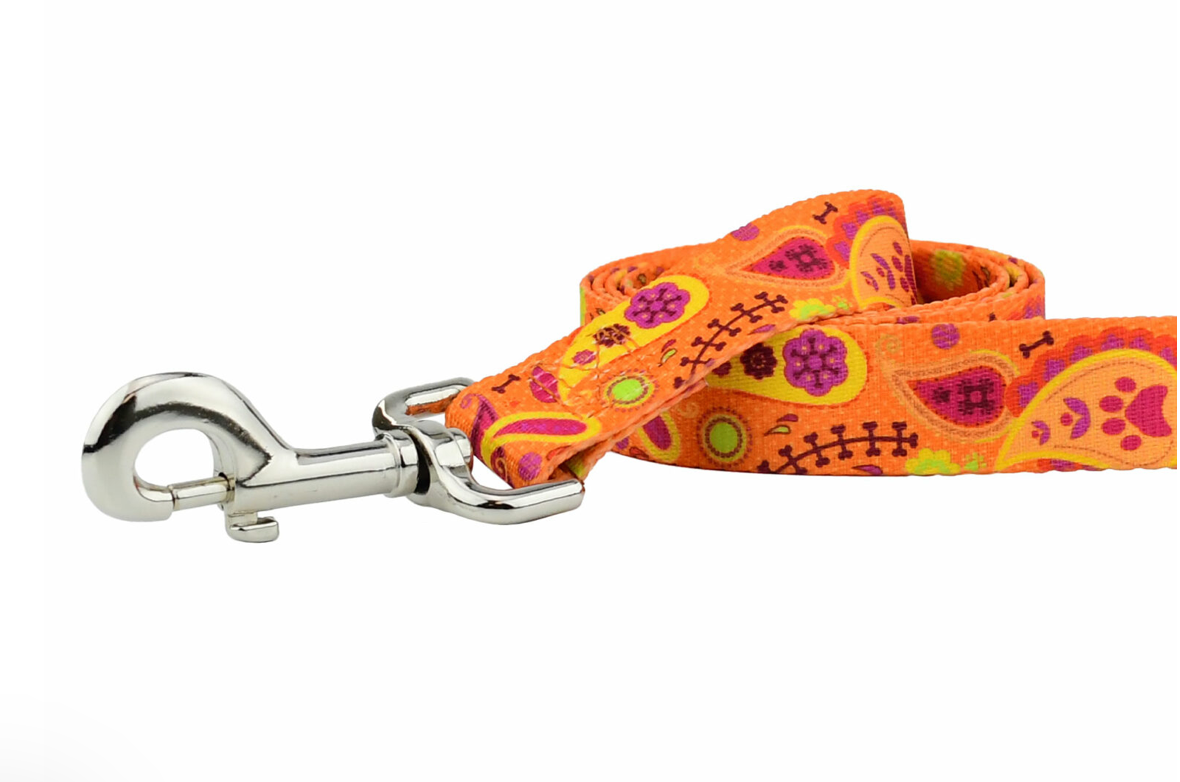 Orange Paisley Dog Collars & Leash (1" Wide).