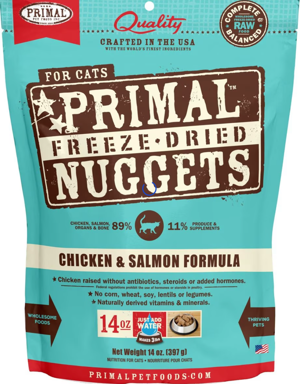 Primal Pronto Frozen Cat Food - Chicken & Salmon Formula.