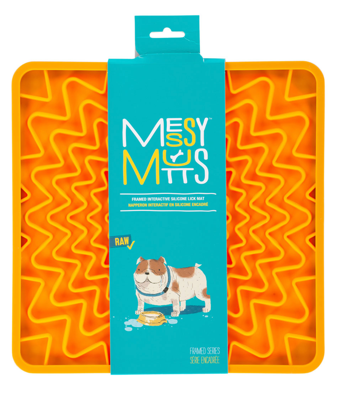 Messy Mutts Framed Silicone Interactive Pet Licking Mat, 10" x 10", Orange.