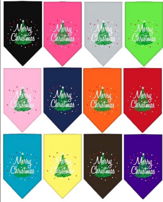 Scribble Merry Christmas Screen Print Pet Bandana.