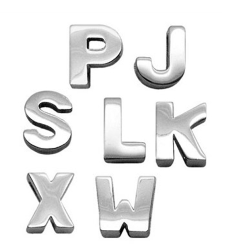 Chrome Letters Sliding Collar 3/4" (18 MM) Charms.