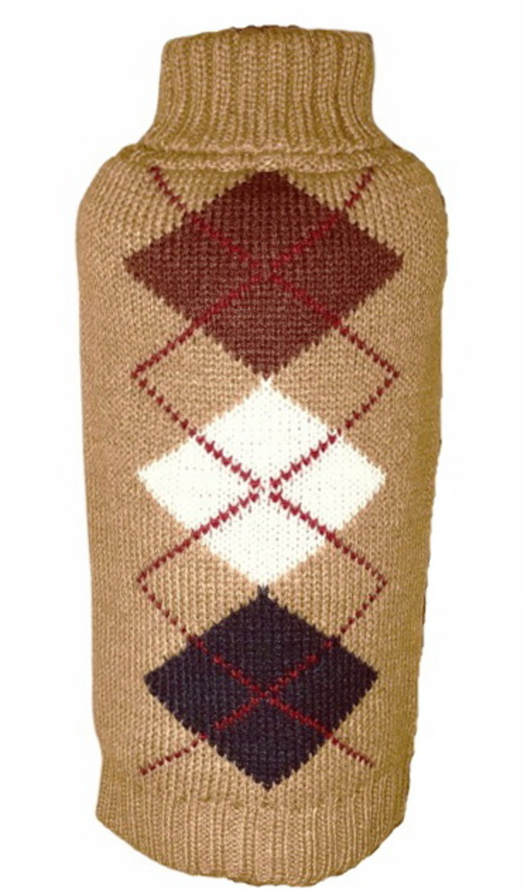 Brown Argyle Dog Sweater.