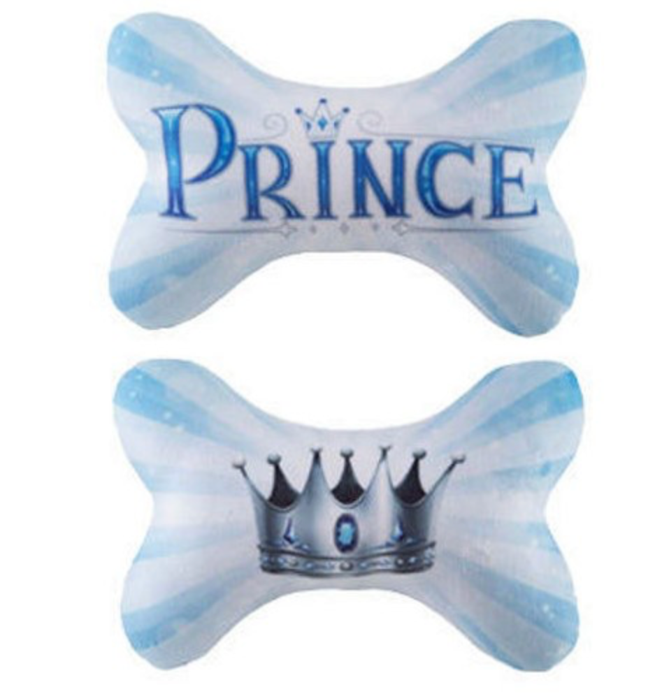 Prince Plush Squeaker Bone Dog Toy.