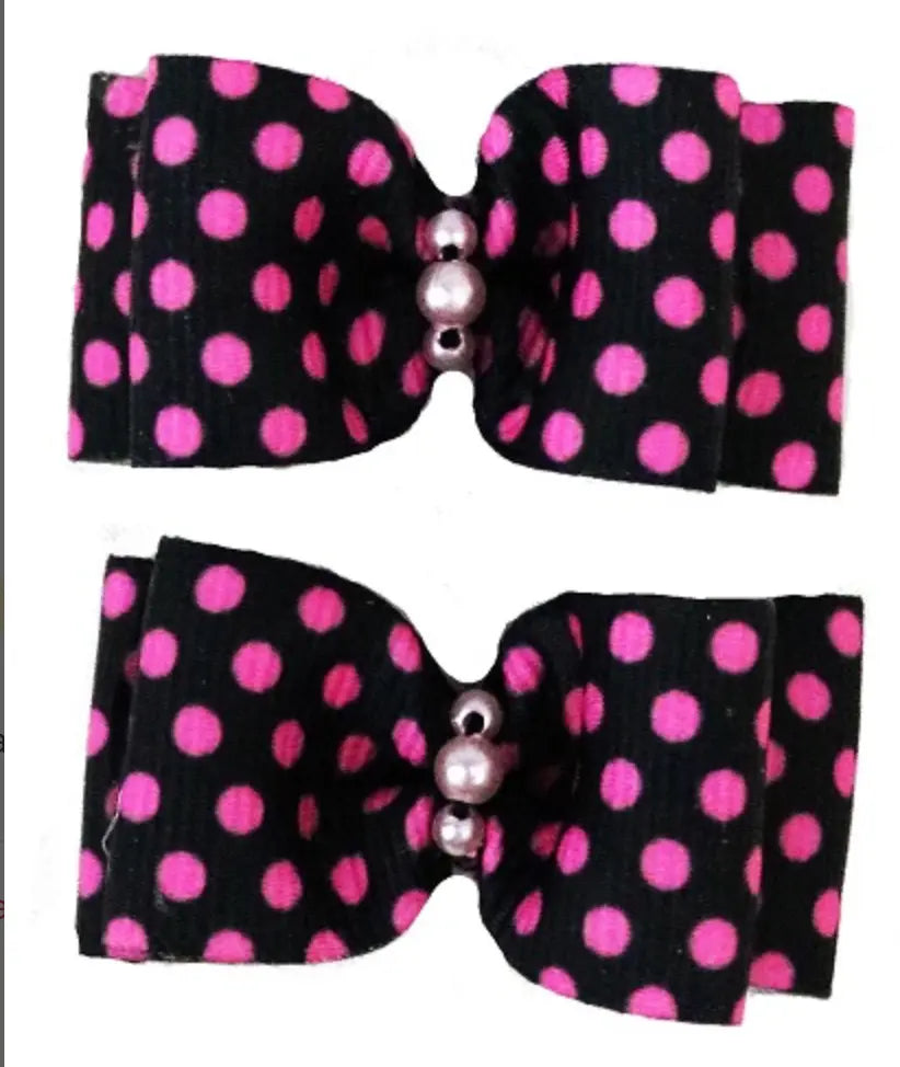 Pink Polka Dot on Black Pink Pet Hair Bows.