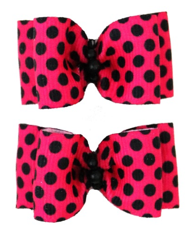 Black Polka Dots on Hot Pink Pet Hair Bow.