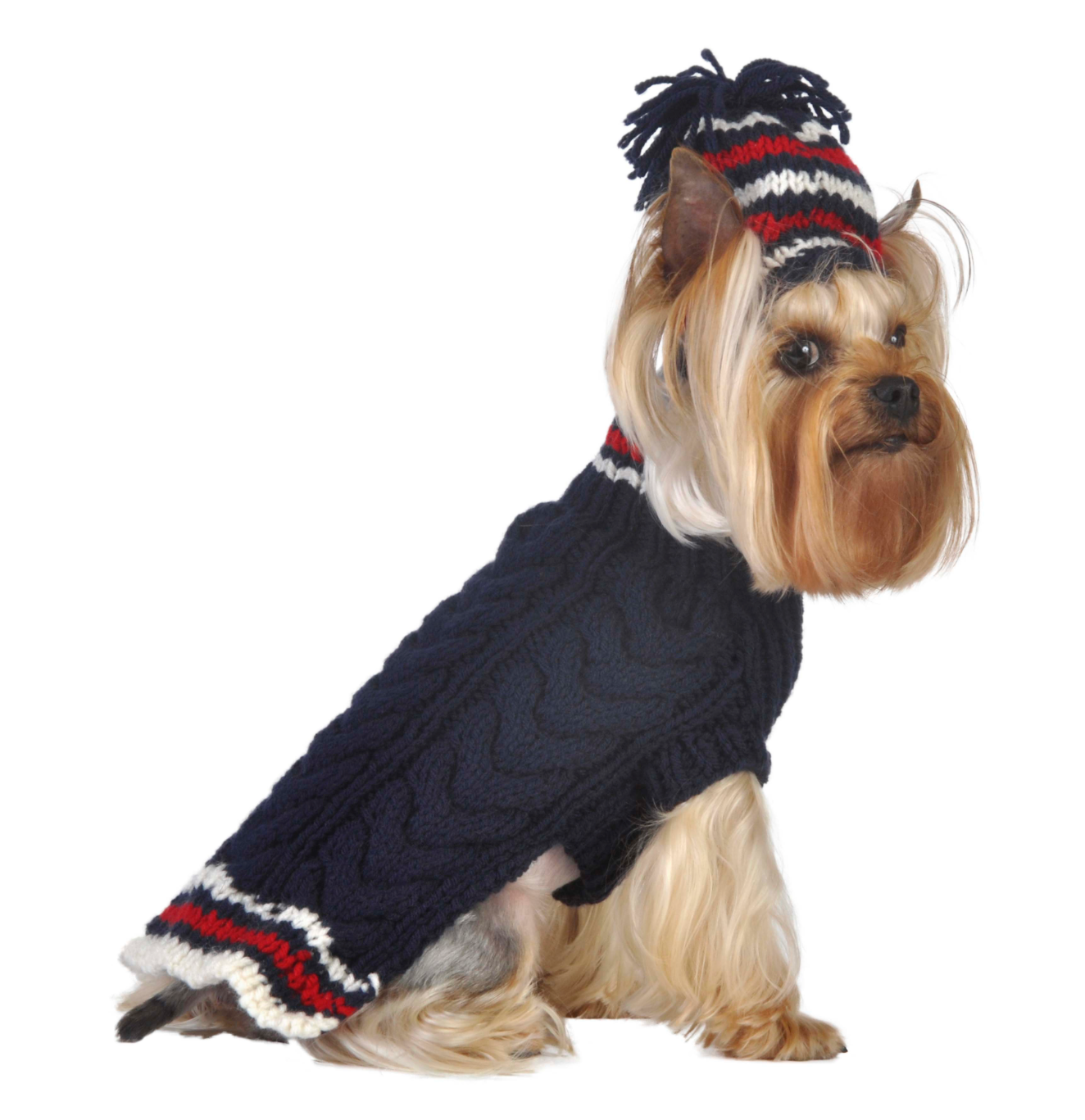 Chunky Cable Pet Sweater w/Hat.