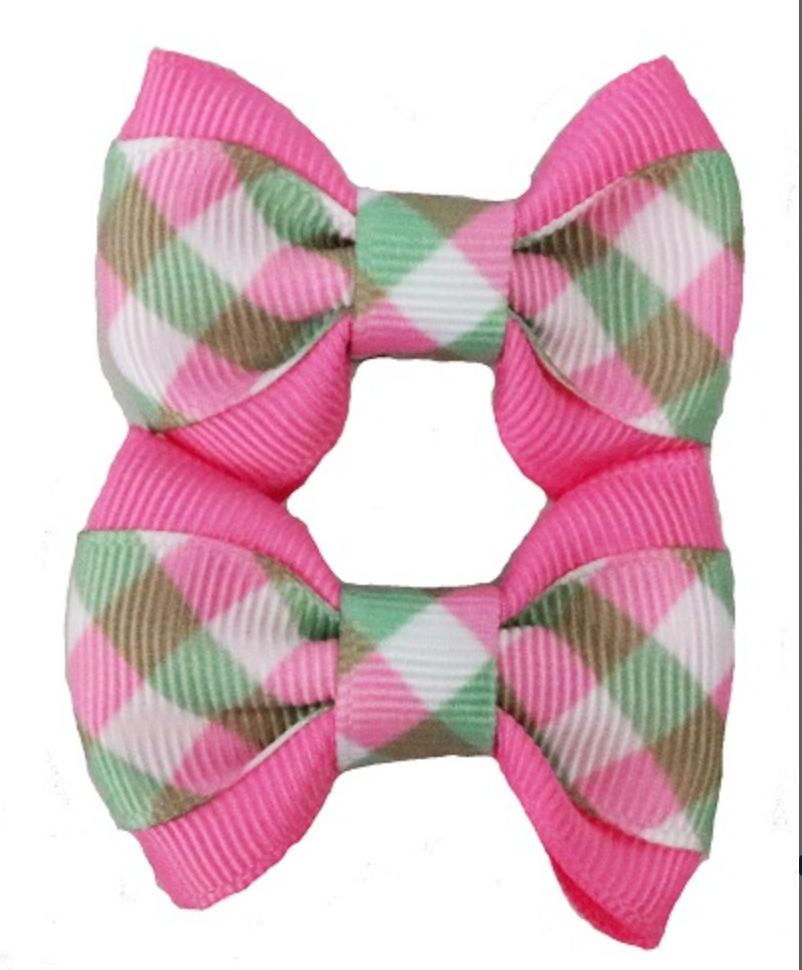 Pink/Green Gingham on Pink Pet Hair Bows.