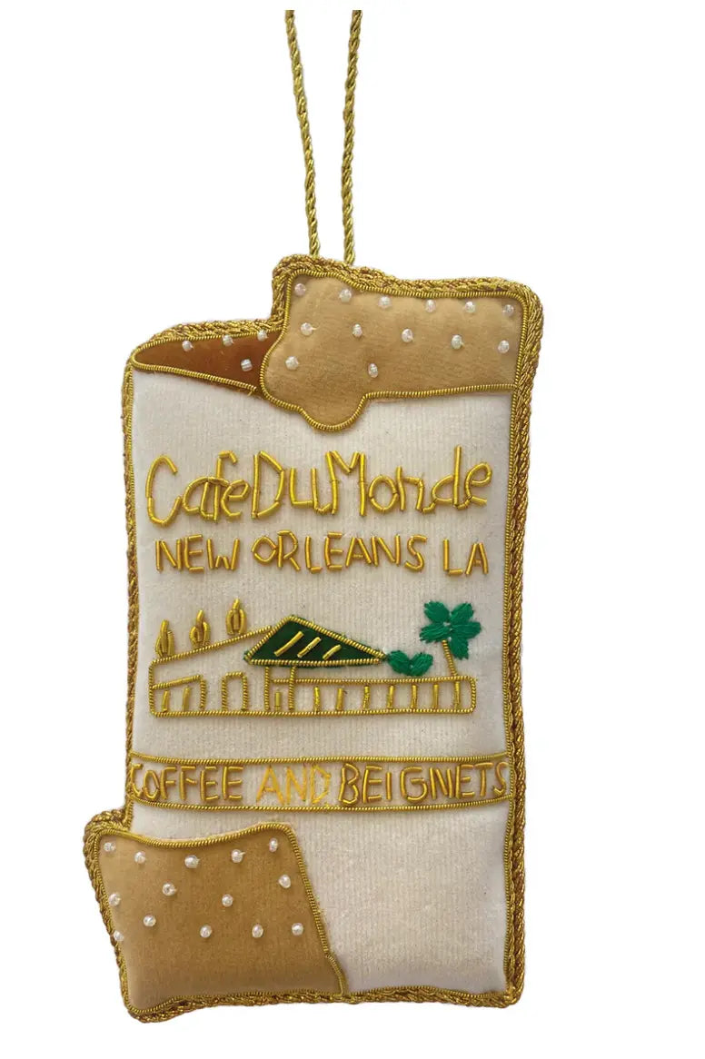 Coffee & Beignets Embroidered Christmas Ornament Nola Tawk