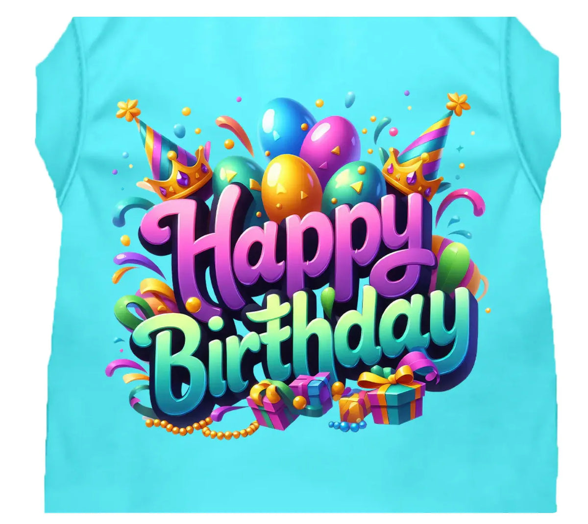 Party Cat or Dog Shirt for Pets "Happy Birthday" (Aqua) Mirage Pet Products