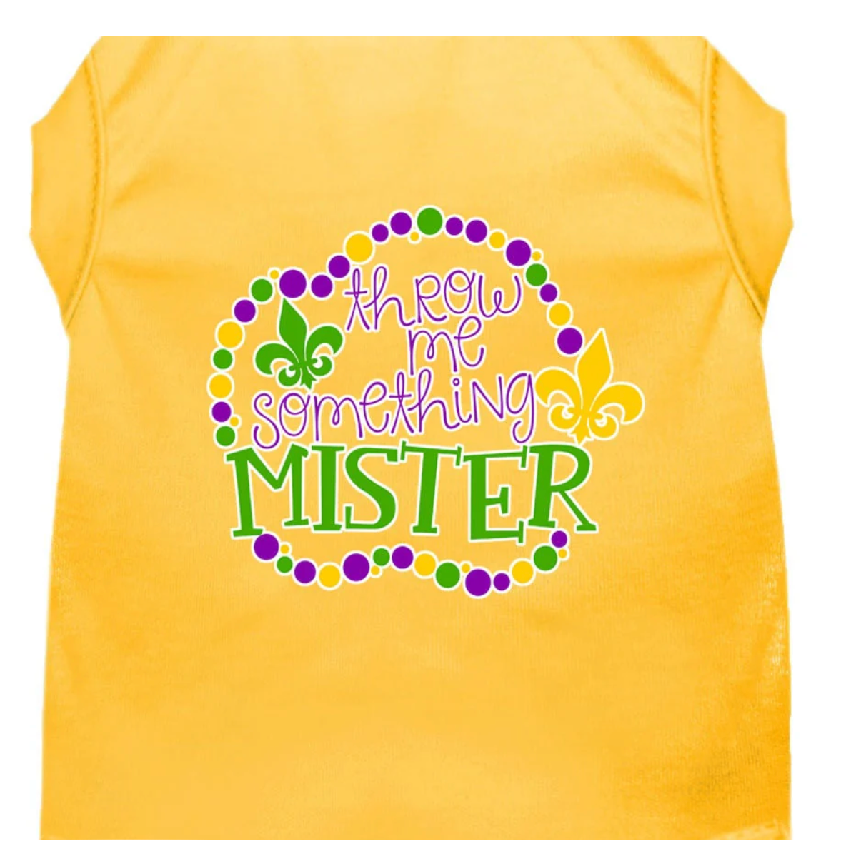 Pet Dog & Cat Shirt Screen Printed, "Throw Me Something Mister" (Yellow).