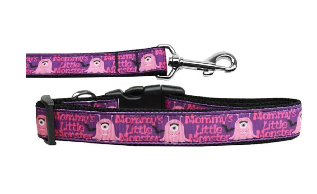 Pet Dog & Cat Nylon Collar or Leash, "Mommy's Little Monster" Mirage Pet Products