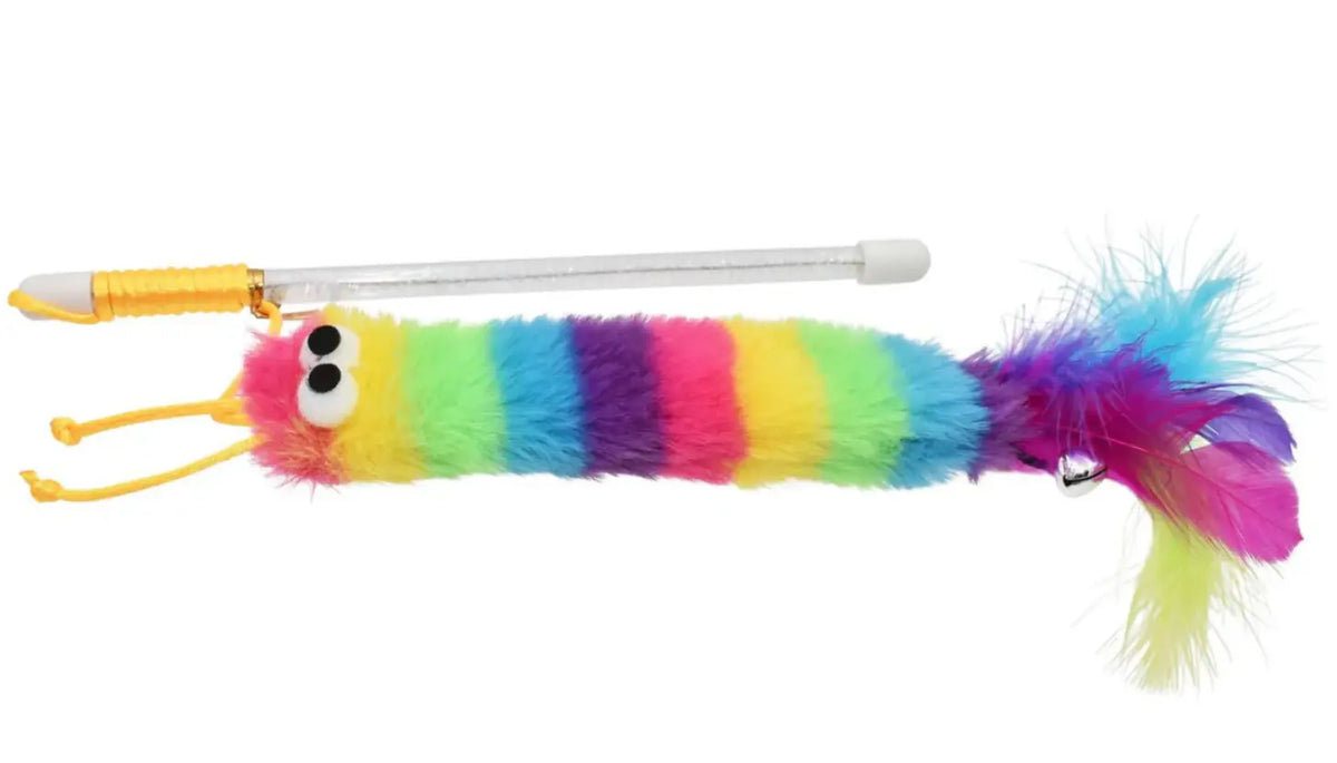 Caterpillar Rainbow Wand Cat Toy, Wand Cat Toy Multipet