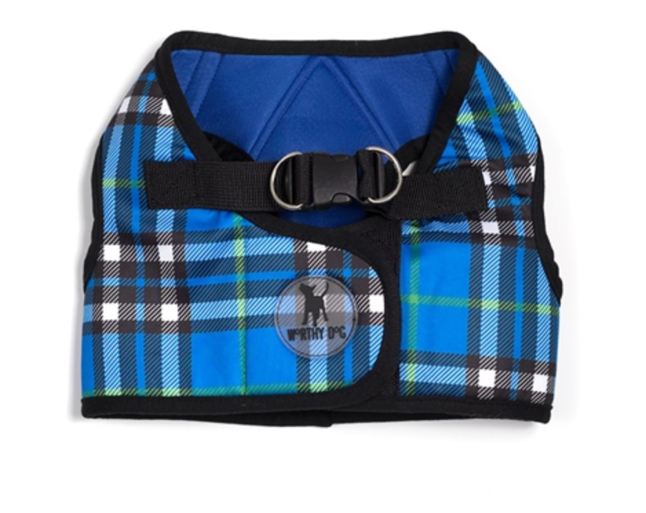 Sidekick Printed Blue Plaid Pet Harness