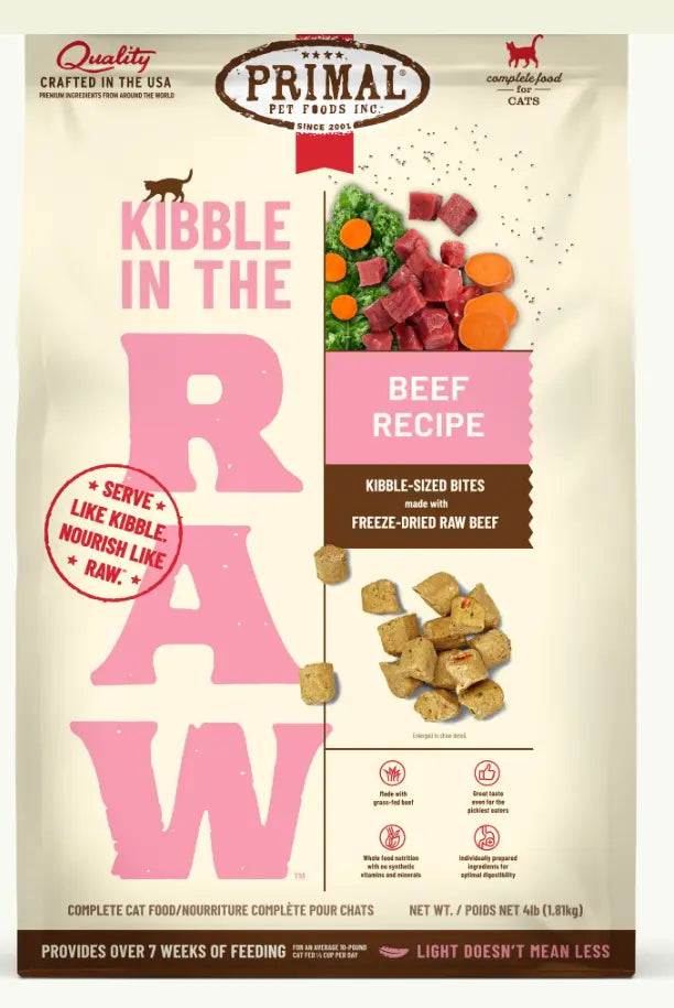 Primal Feline Kibble in the Raw Beef Cat 1.5 lb Phillips Pets