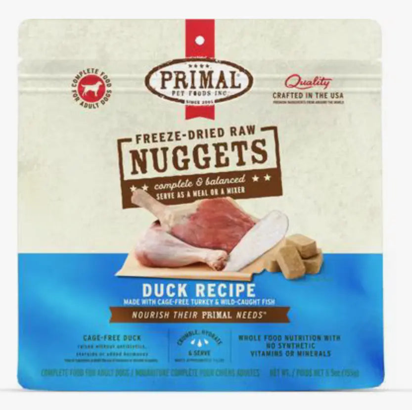Primal Canine Frozen Duck made with Turkey & Fish Formula Nuggets 3 lb Phillips Pets