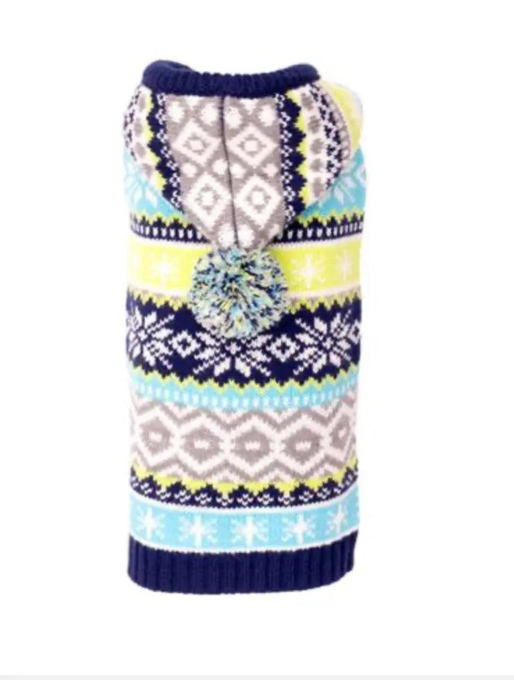 Blue Fairisle Hoodie Sweater The Worthy Dog