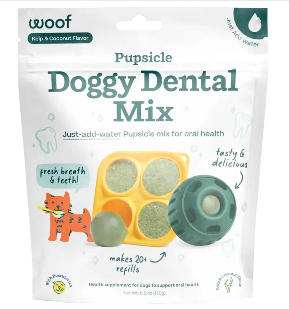 Woof Doggy Dental Pupsicle Mix - Dog Teeth Cleaning Powder for The Pupsicle - Long Lasting Postbiotic Dental Enzyme Mix to Support Oral Health for Dogs Woof Pet