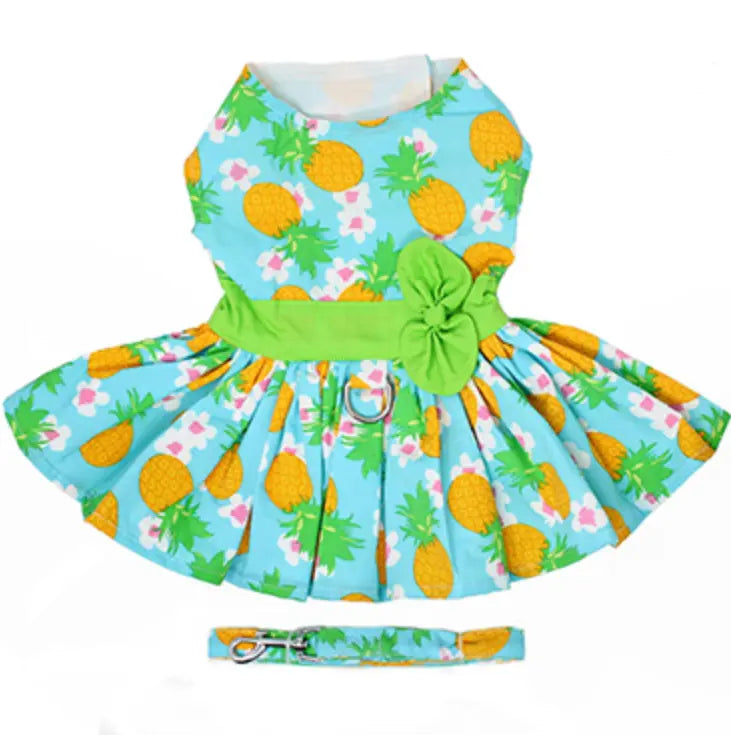 Pineapple Luau Dress w/ Leash & D-Ring Doggie Design