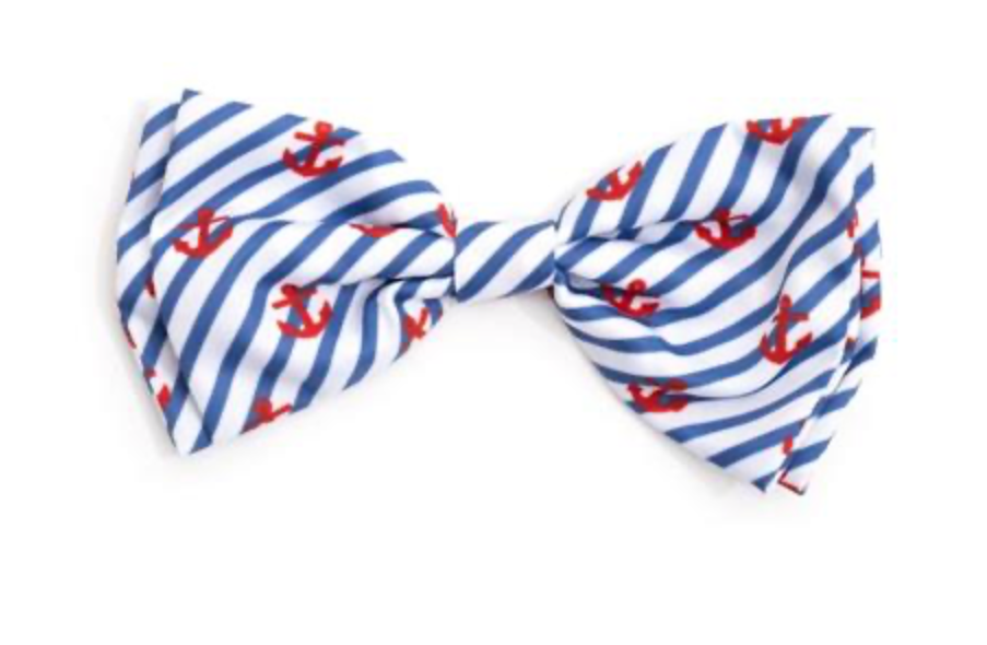 Navy Stripe Anchors Bow Tie
