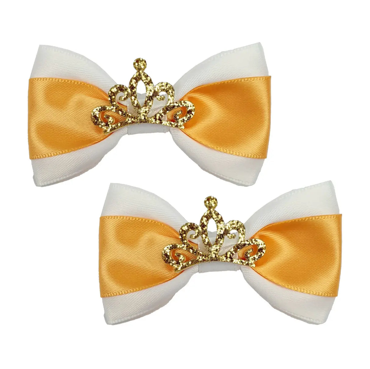 Gold & White with Tiara Dog Hair Bows Barkers Bowtique